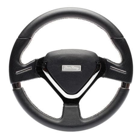 ΤΙΜΟΝΙ MONTECARLO ΤΡΙΑΚΤΙΝΟ 32 cm (ΜΑΥΡΟ/ΧΡΩΜΙΟ ECO LEATHER) Auto Moto Tyres 