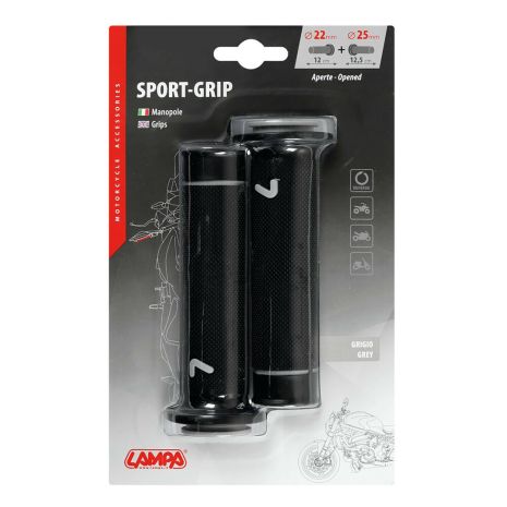 ΧΕΙΡΟΛΑΒΕΣ ΤΙΜΟΝΙΟΥ ΜΗΧΑΝΗΣ SPORT-GRIP ΜΑΥΡΟ/ΓΚΡΙ (22 mm-12cm/25mm-12,5cm) LAMPA - 2 ΤΕΜ. Auto Moto Tyres 