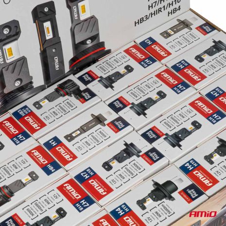 ΛΑΜΠΕΣ LED H1/H3/H4(x3)/H7(x9)/HB3/HB4 12V 60W 6.000K 5.600lm LED CAN-BUS HYBRID SERIES AMIO - ΣΕΤ 16 ΤΕΜ. Auto Moto Tyres 