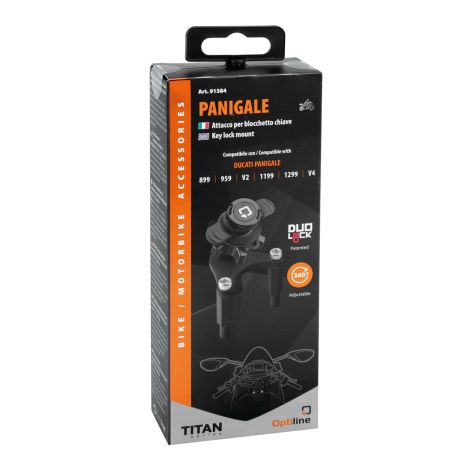 Βάση Στήριξης Κινητού Panigale της σειράς Titan Optiline για τις Βίδες στην Μίζα στο Τιμόνι Μηχανής Panigale 899, 959, V2, 1199, 1299, V4 με σύστημα Duolock, συμβατή με Θήκες ή Αντάπτορες Κινητού Optiline Auto Moto Tyres 