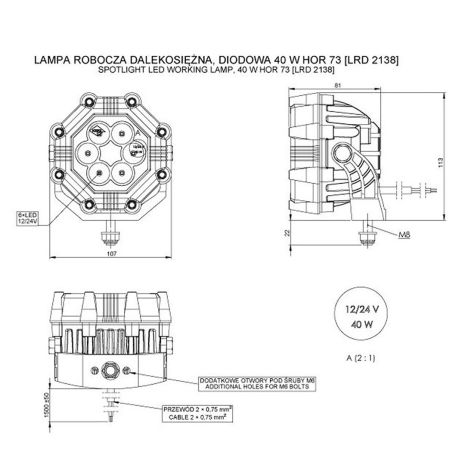 ΠΡΟΒΟΛΕΑΣ ΕΡΓΑΣΙΑΣ (ΣΠΟΤ) 12/24V HOR73 40W 3000lm 6LED 8ΓΩΝΟΣ 107x81mm Auto Moto Tyres 
