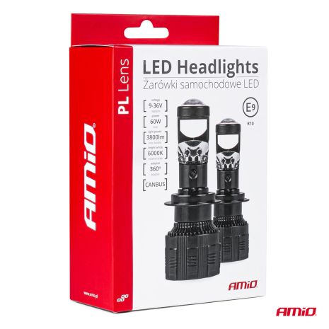 ΛΑΜΠΕΣ H4 PL-LENS SERIES 9>36V 60W 5.000K 3.800lm LED 2x4575 SMD CAN-BUS ΜΕ ΠΡΟΤΖΕΚΤΟΡΑ AMIO - 2 Τεμ. Auto Moto Tyres 