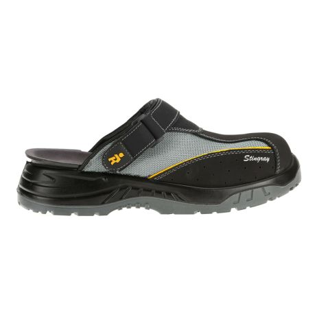 Πιστοποιημένα Παπούτσια Ασφαλείας Εργασίας σε στυλ Σαμπό Stingray από την Euroroutier σε μέγεθος EU43/UK9 σε Μαύρο, Γκρι Χρώμα με Κροκί Λεπτομέρειες και Λουράκι Αστραγάλου Auto Moto Tyres 