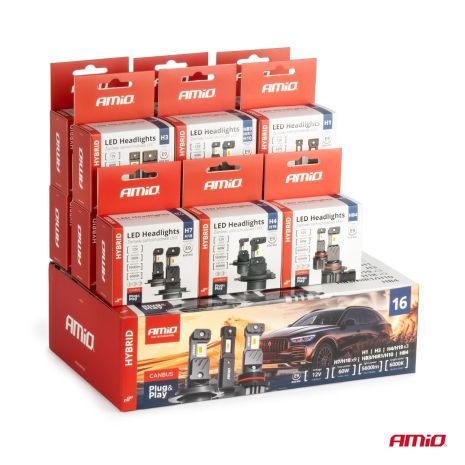 ΛΑΜΠΕΣ LED H1/H3/H4(x3)/H7(x9)/HB3/HB4 12V 60W 6.000K 5.600lm LED CAN-BUS HYBRID SERIES AMIO - ΣΕΤ 16 ΤΕΜ. Auto Moto Tyres 