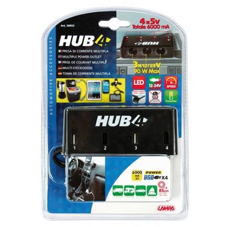 Αντάπτορας Αναπτήρα Τριπλός με 4 USB 12/24V με καλώδιο 85cm Auto Moto Tyres 