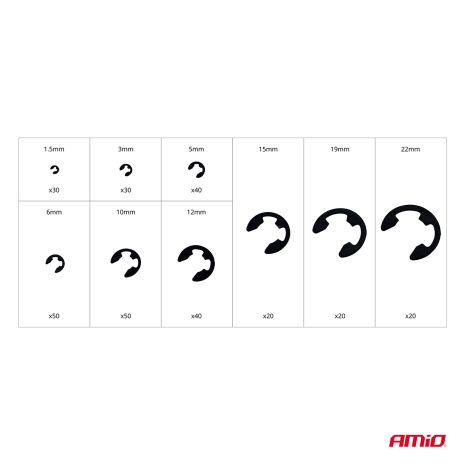 ΚΛΙΠΣ/ΑΣΦΑΛΕΙΕΣ ΕΞΩΤΕΡΙΚΕΣ E-CLIP ΜΕΤΑΛΛΙΚΑ ΣΕΤ ΔΙΑΦΟΡΑ ΜΕΓΕΘΗ AMIO - 300 τεμ. Auto Moto Tyres 