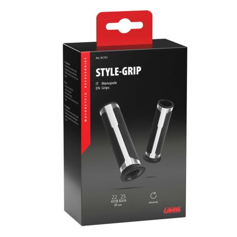 ΧΕΡΟΥΛΙΑ MOTO STYLE GRIP ΜΑΥΡΟ/ΑΣΗΜΙ ΧΡΩΜΑ 22mm+25mm 12cm LAMPA - 2 τεμ. Auto Moto Tyres 
