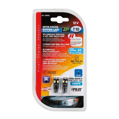 T10 W5W 12V W2,1x9,5d 100lm HYPER-LED24 6.500K ΛΕΥΚΟ 8SMDx3chips (ΚΑΡΦΩΤΟ - CAN-BUS) 2ΤΕΜ. Auto Moto Tyres 