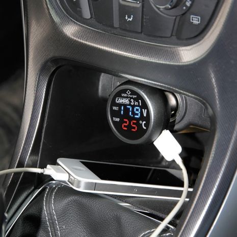 ΒΟΛΤΟΜΕΤΡΟ ΜΠΑΤΑΡΙΑΣ SMART-PLUG  3 in 1 12/24V 2,1A (ΜΕ ΘΕΡΜΟΜΕΤΡΟ ΚΑΙ ΘΥΡΑ USB) Auto Moto Tyres 