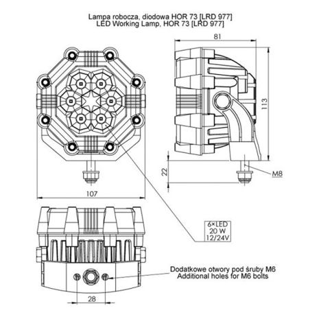 ΠΡΟΒΟΛΕΑΣ ΕΡΓΑΣΙΑΣ 12/24V HOR73 20W 1800lm 6LED 8ΓΩΝΟΣ 107x81mm Auto Moto Tyres 