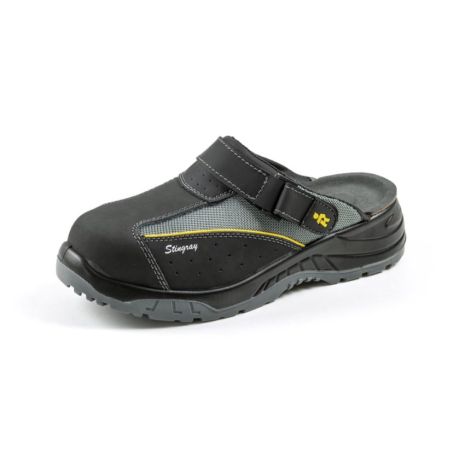 Πιστοποιημένα Παπούτσια Ασφαλείας Εργασίας σε στυλ Σαμπό Stingray από την Euroroutier σε μέγεθος EU43/UK9 σε Μαύρο, Γκρι Χρώμα με Κροκί Λεπτομέρειες και Λουράκι Αστραγάλου Auto Moto Tyres 