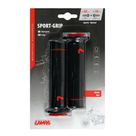 ΧΕΙΡΟΛΑΒΕΣ ΤΙΜΟΝΙΟΥ ΜΗΧΑΝΗΣ SPORT-GRIP ΜΑΥΡΟ/ΚΟΚΚΙΝΟ (22 mm-12cm/25mm-12,5cm) LAMPA - 2 ΤΕΜ. Auto Moto Tyres 