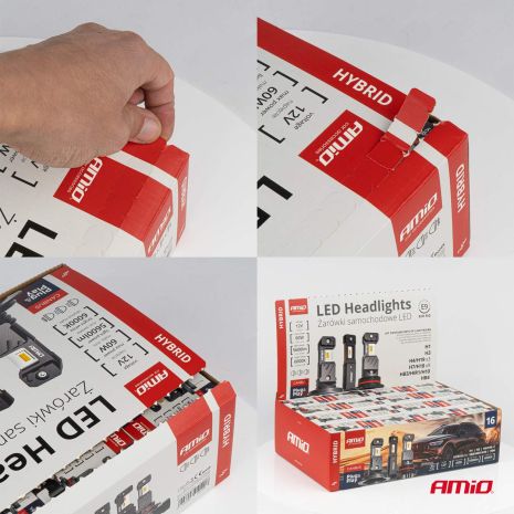 ΛΑΜΠΕΣ LED H1/H3/H4(x3)/H7(x9)/HB3/HB4 12V 60W 6.000K 5.600lm LED CAN-BUS HYBRID SERIES AMIO - ΣΕΤ 16 ΤΕΜ. Auto Moto Tyres 