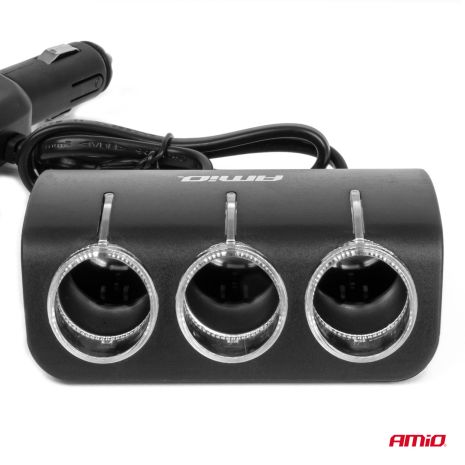 ΑΝΤΑΠΤΟΡΑΣ ΑΝΑΠΤΗΡΑ 12/24V 120W ΜΑΥΡΟΣ/3 ΘΕΣΕΙΣ/1xUSB-A/ΜΕ ΥΠΟΔΟΧΗ ΑΝΑΠΤΗΡΑ ΑΥΤΟΚΙΝΗΤΟΥ/ΚΑΛΩΔΙΟ 80cm AMIO - 1 Τεμ. Auto Moto Tyres 